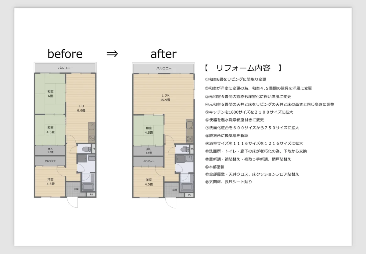 大阪市平野区マンションで間取り変更図面